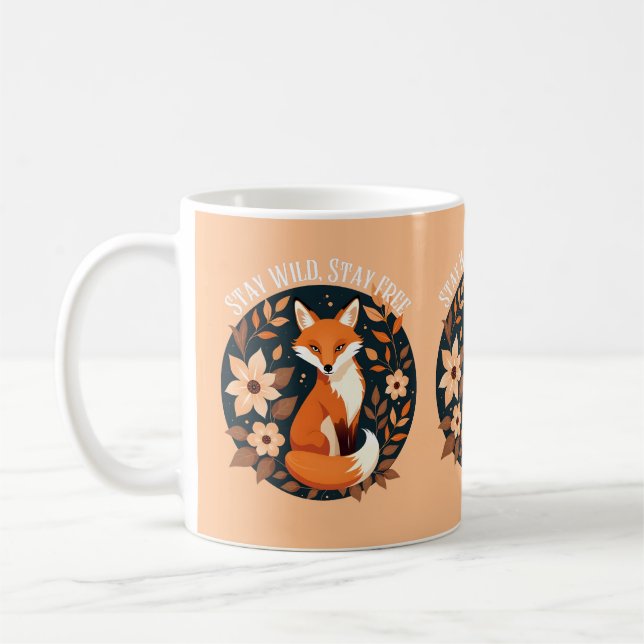 Boho Fuchs "Bleib wild, bleib frei" Wald-Design Kaffeetasse (Links)