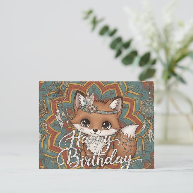 Boho Fuchs Geburtstagskarte  Postkarte (Stehend Vorderseite)