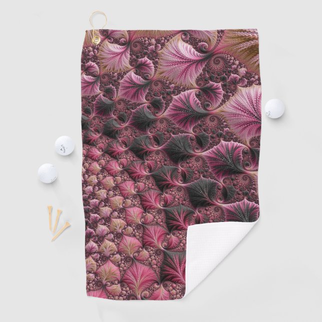 Boho Funky Eclectic Pink Black Abstrakt Fraktal Golfhandtuch (Insitu)