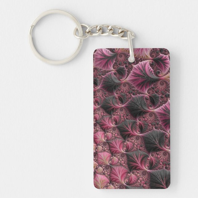 Boho Funky Eclectic Pink Black Abstrakt Fraktal Schlüsselanhänger (Vorderseite)