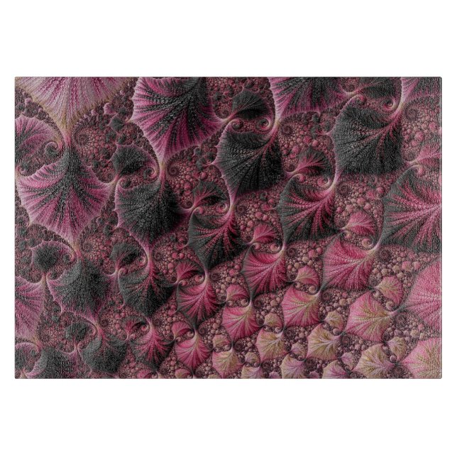 Boho Funky Eclectic Pink Black Abstrakt Fraktal Schneidebrett (Vorderseite)