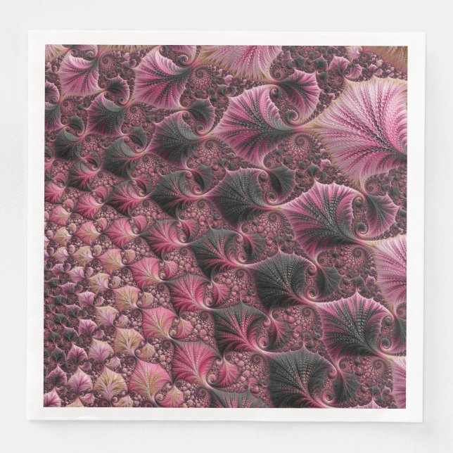 Boho Funky Eclectic Pink Black Abstrakt Fraktal Serviette (Vorderseite)