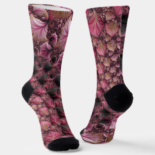 Boho Funky Eclectic Pink Black Abstrakt Fraktal Socken