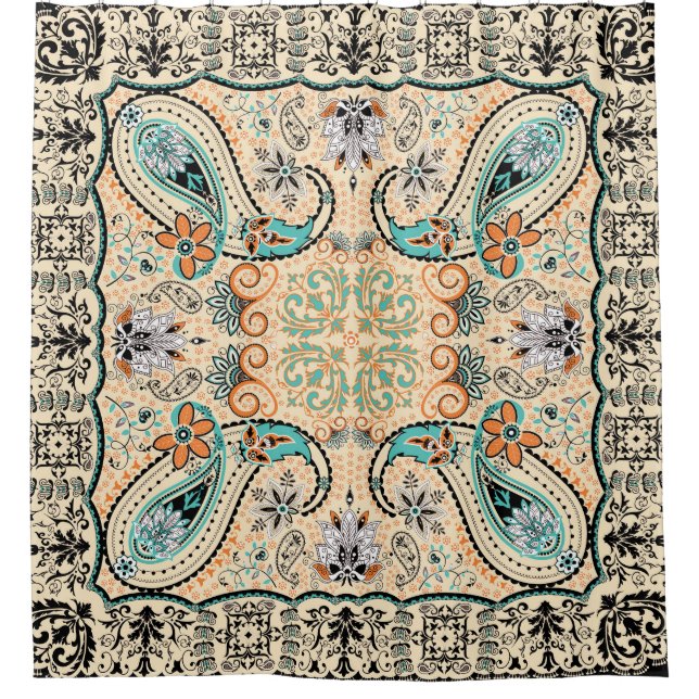 Boho Funky Trendy Retro abstraktes Muster Duschvorhang (Vorderseite)