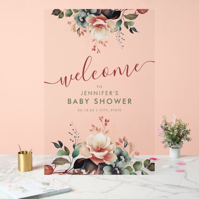 Boho Garden FLORAL Babydusche Willkommen Acrylschild (Hochzeit)