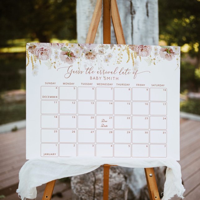 Boho garden floral Guess the due Date calendar Poster (Von Creator hochgeladen)