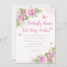 Boho Garden Pink Butterfly Kisses Girl Baby Shower Einladung