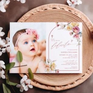 Boho Garden Rose Blume Foto Girl Dedication Einladung