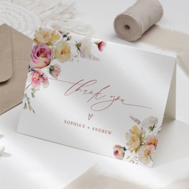 Boho Garden Rose Blume Hochzeit Dankeskarte (Von Creator hochgeladen)