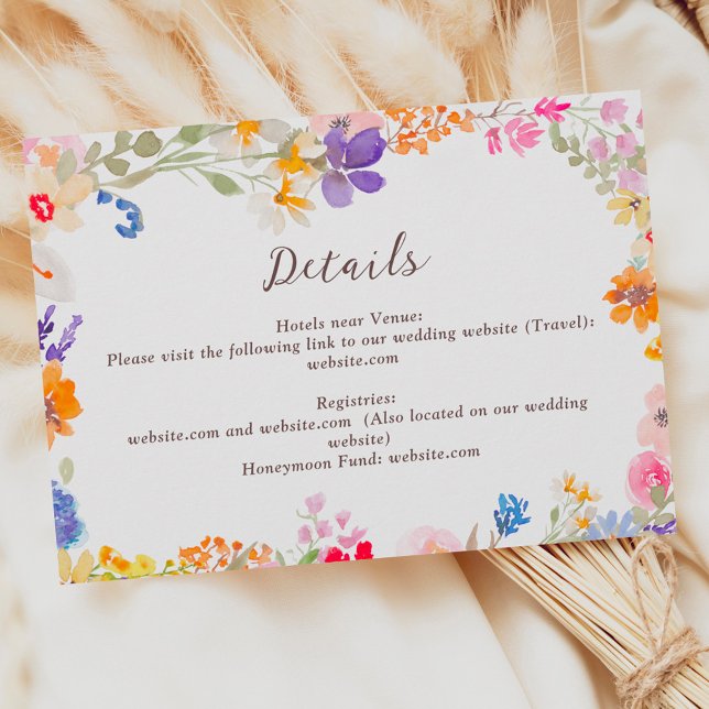 Boho Garden Sommer Wildblumen Hochzeiten Details Begleitkarte (Boho garden summer wildflowers wedding details enclosure card)