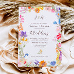 Boho garden Sommerblumenparadies Foto Hochzeit Einladung<br><div class="desc">Boho Garden Sommer Blumen Foto Monogramm Initialen Hochzeit mit hübschen handgemalten Wildblumen in Rosa,  Gelb,  Blau,  lila,  Rot und Orange,  ein Rahmen von Blume mit einer eleganten Schrift Typografie. Fügen Sie Ihr Foto hinten hinzu</div>