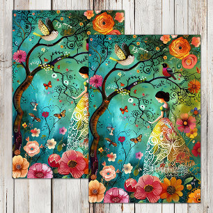 BOHO GARTEN MÄDCHEN DEKOUPAGE SEIDENPAPIER