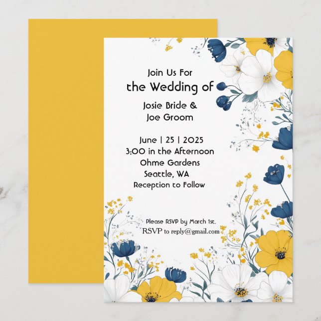 Boho-Gelb-Blume Einladung zur Hochzeit (Vorne/Hinten)