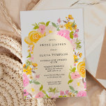 Boho Gelb Rosa Blumengarnchic Sweet 16 Einladung<br><div class="desc">Boho Gelb und Rosa kühn vibrierende Blumenkirche Chic Sweet 16 Party Einladung mit hübschen Gärtnergelbblumen,  rosa Rosen,  wilden Blume,  Wiesen-Blume,  rustikalen Blume und botanischen Elementen rund um den bearbeitbaren gelben Bogen mit einem modernen Skript-Pinsel Schriftart.</div>