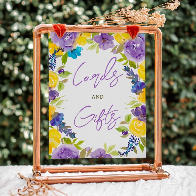 Boho Gelbe Lavendel Blumenzeichen Brautparty Poster (Boho yellow lavender floral bridal shower sign)