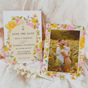 Boho Gelbe Rosa Blumenzarge Hochzeit Save The Date