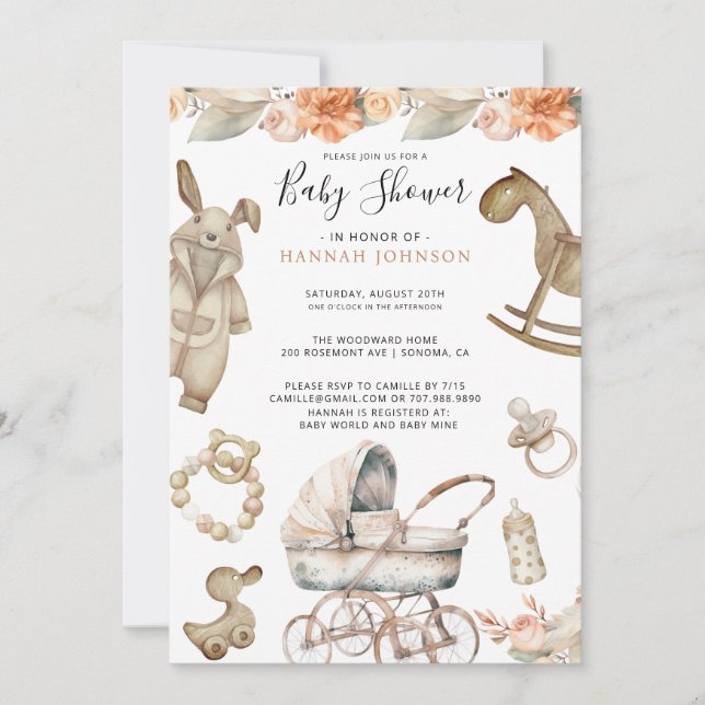 Boho Gender Neutral Baby Shower Einladung (Vorderseite)