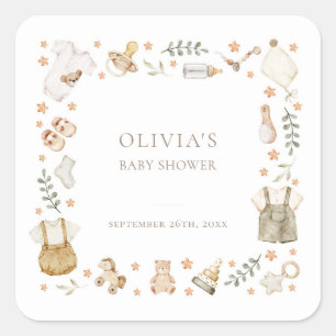 Boho Gender Neutral Vintag Baby Clothes Dusche Quadratischer Aufkleber