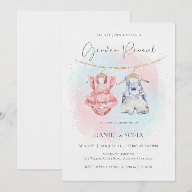 Boho Gender Reveal Invitation Neutral Baby (Devant / Derrière)