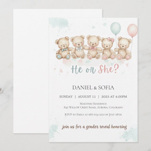Boho Gender Reveal Invitation Neutral Baby (Devant / Derrière)