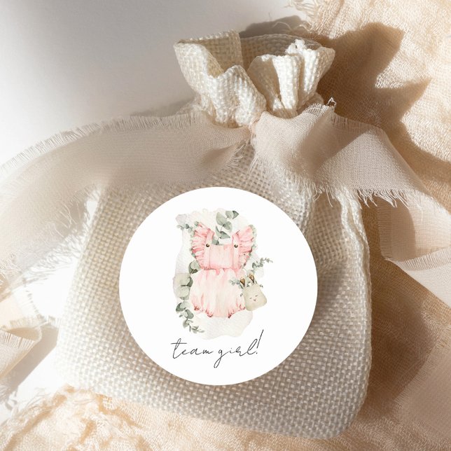 Boho Gender Reveal Team Girl Baby Shower Runder Aufkleber (Von Creator hochgeladen)