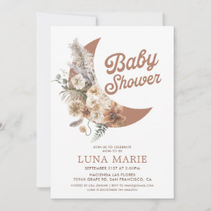 Boho Genre Neutre Lune Baby shower Invitation