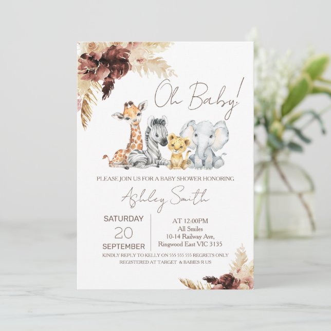 Boho Genre Neutre Safari Baby shower Invitation (Debout devant)