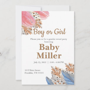 Boho Genre Reveal Party Boy or Girl Invitation 