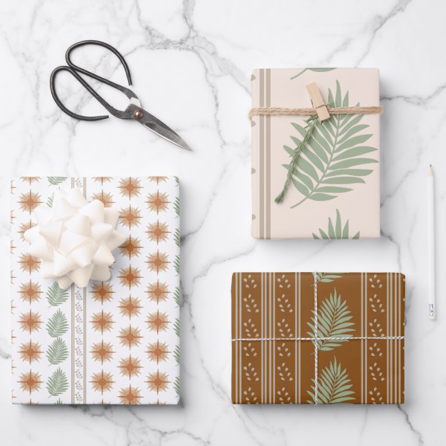 Boho Geo Botanische Geschenkblätter Geschenkpapier Set (Vorderseite)