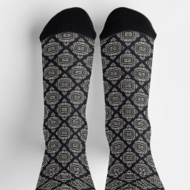 Boho Geometric Abstrakt Line Black and Cream Socken
