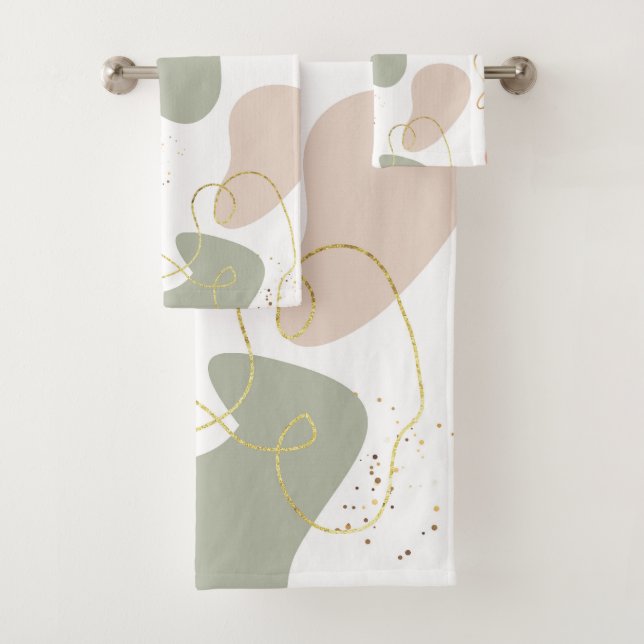 Boho Geometric Bio Formen Muster auf Weiß Badhandtuch Set (Insitu)