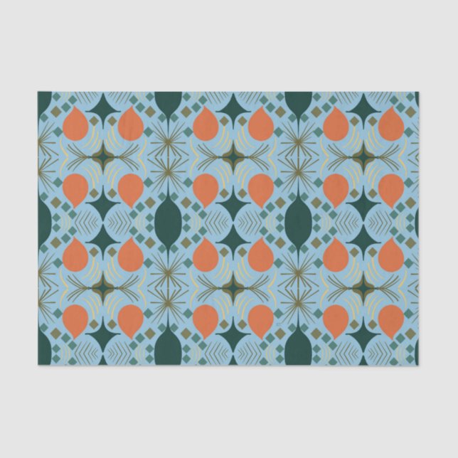 Boho Geometric Diamond Blue Pattern Seidenpapier (Vorderseite)