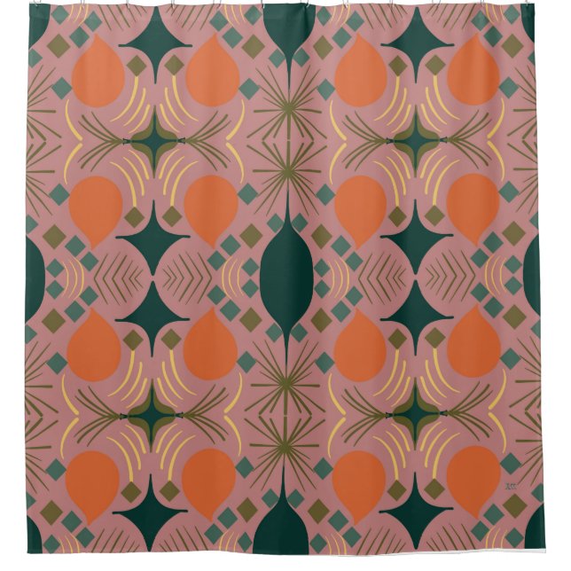 Boho Geometric Diamond Pink Duschvorhang (Vorderseite)