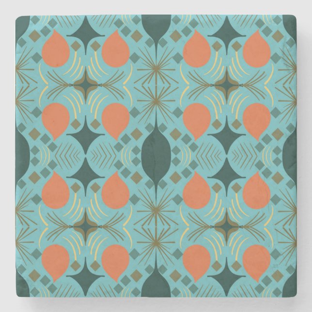 Boho Geometric Diamond Turquoise Steinuntersetzer (Vorderseite)