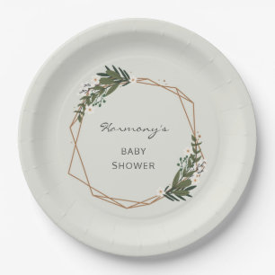Boho Geometric Greenery Gender Neutral Baby Dusche Pappteller