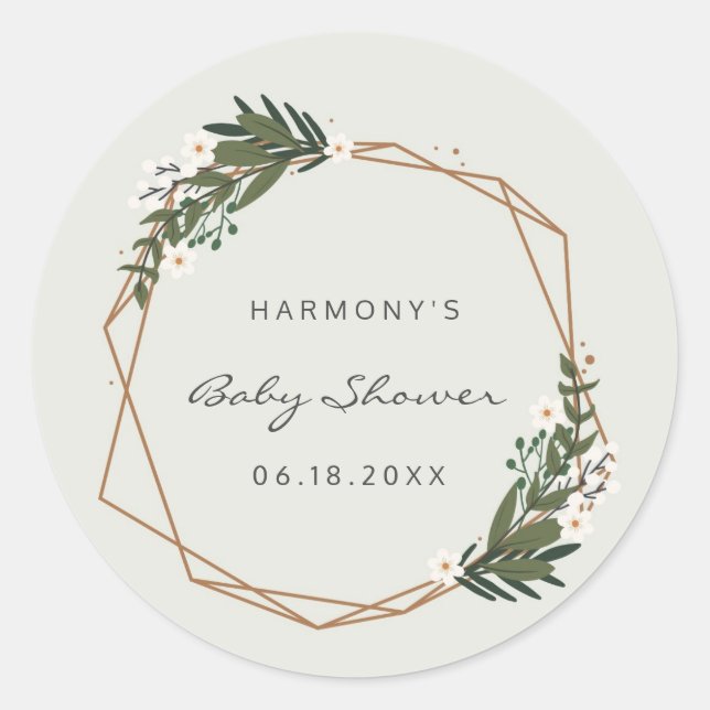 Boho Geometric Greenery Gender Neutral Baby Dusche Runder Aufkleber (Vorderseite)