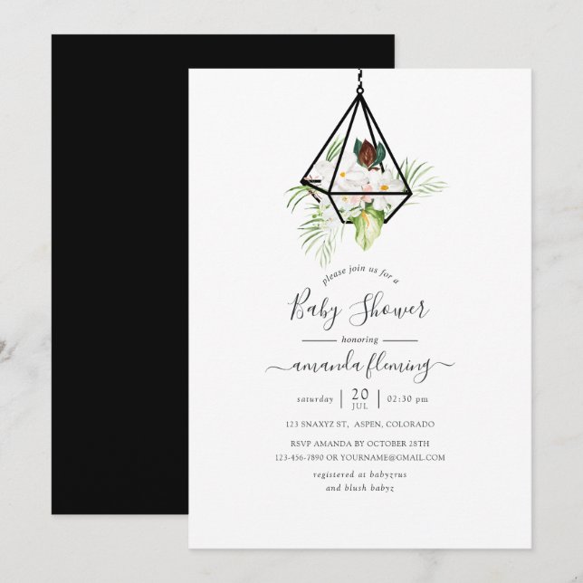 Boho Geometric Terrarium Floral Baby Dusche Einladung (Vorne/Hinten)