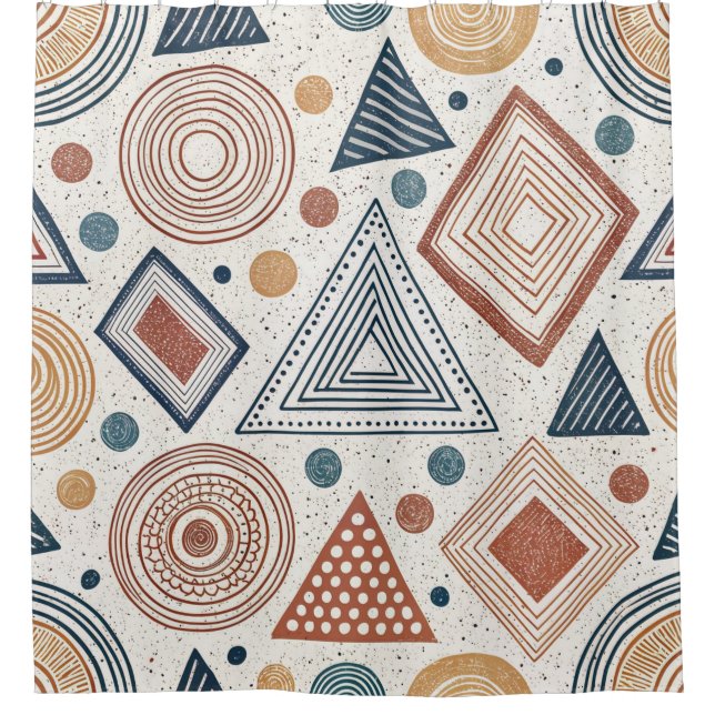 Boho Geometrie Abstrakte Formen Terracotta Muster Duschvorhang (Vorderseite)