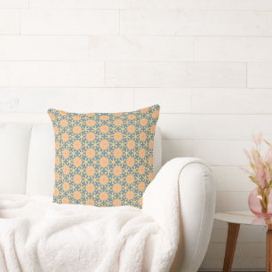 Boho, geometrisch orange und blau, 20 Zoll Kissen. Kissen