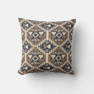 Boho-Geometrisches Schwarz-Gelb-Beige-Muster Kissen