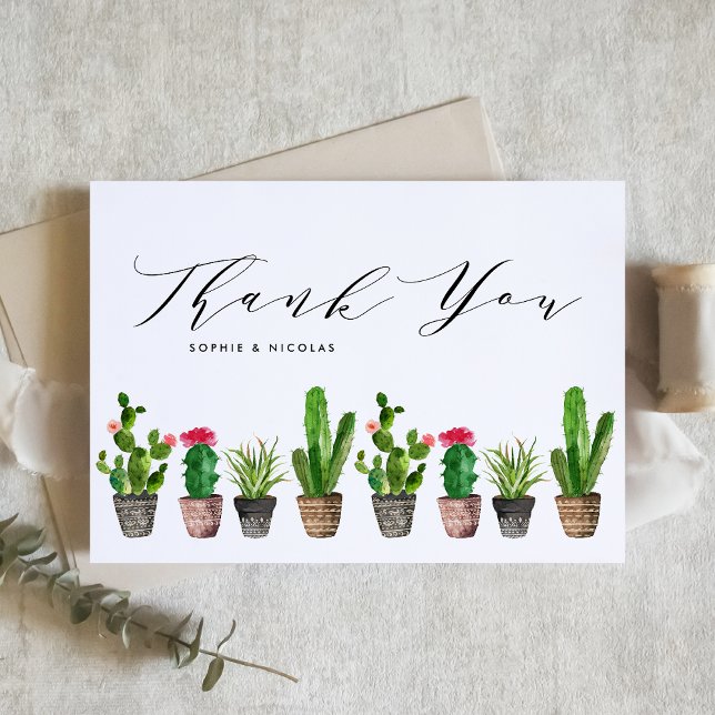 Boho gepotted Sukkulents und Cactus Summer Wedding Dankeskarte (Von Creator hochgeladen)