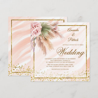 Boho Gerahmt Gold Foil Pampas Grass Wedding Einladung