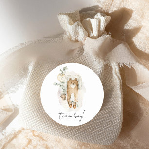Boho-Geschlecht-Reveal-Team-Junge-Baby-Party Runder Aufkleber
