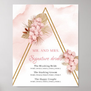 Boho getrocknete Palm-Blätter Rosa Signature Drink Poster
