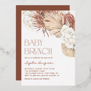 Boho getrocknete Palmwedel und Orchideen Baby Brun Folieneinladung