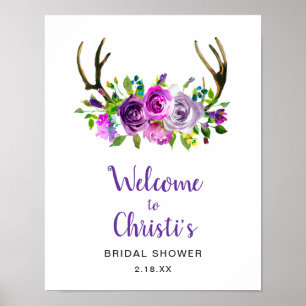 Boho-Geweih-Blumen-Brautparty-Willkommensschild Poster