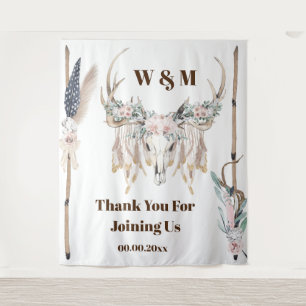 Boho Geweih stieg Feder Holz rustikal indisch Wandteppich