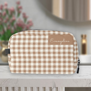 Boho-Gingham-Muster Kariert Kariert Braun Name Waschbeutel