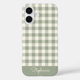 Boho-Gingham-Muster Kariert Kariert Sage Name iPhone 16 Hülle