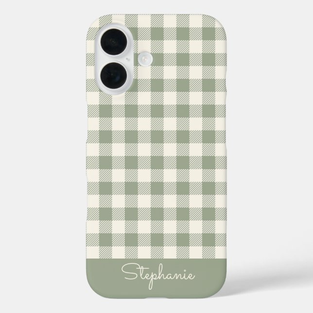 Boho-Gingham-Muster Kariert Kariert Sage Name iPhone 16 Hülle (Rückseite)